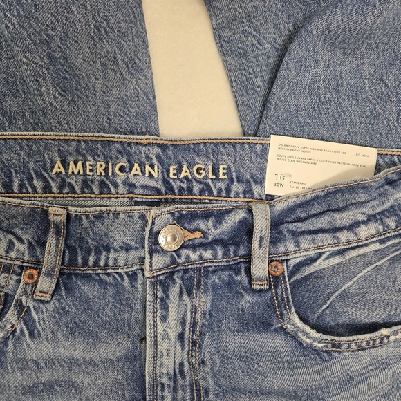 American Eagle Dreamy Drape Super High Baggy Wide Leg Blue Jeans Size 10 /30W - Picture 5 of 11